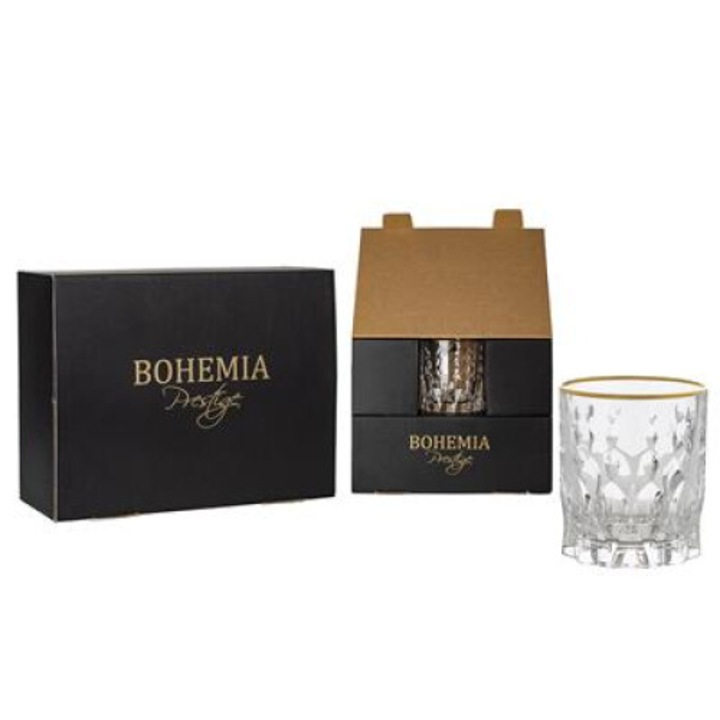 Pahare whisky Bohemia Prestige Conte Gold, 340ml, set 6 bucati, cristal fara plumb, design glamour, aurii