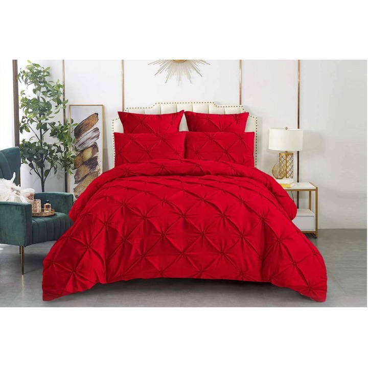 Спално бельо, 6 части, Памучно, меко, гладко, червено, SH-PL09, чаршаф 220x240см, чаршаф за завивка 200x230см с цип, калъфка 50x70см-2 бр., калъфка 80x80см-2 бр.
