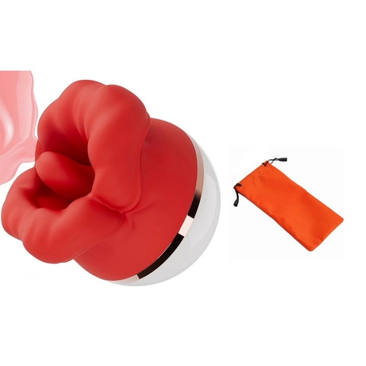 2 az 1-ben vibrátor a csikló stimulálásához, szilikon, 3 szívási mód, 5 vibrációs mód, vízálló, piros/fehér