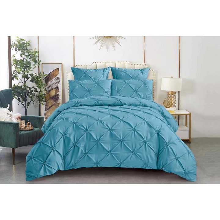 Памучно меко спално бельо, 6 бр., гладко, синьо, SH-PL10, чаршаф 220x240см, чаршаф за завивка 200x230см с цип, калъфка 50x70см-2 бр., калъфка 80x80см-2 бр.