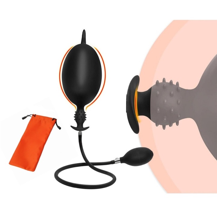 Felfújható anális dugó, szilikon, 15-35 cm, 18 cm átmérőjű, fekete