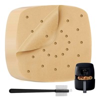 Set 100 bucati hartie de copt pentru friteuze cu aer, ZZHUI ZZXUE, 19cm, rezistenta la caldura, perie inclusa