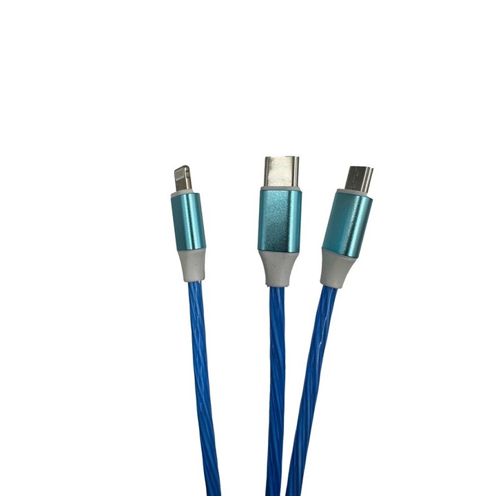 Cablu de date 3 in 1, compatibilitate extinsa, USB Type-C, Lightning, Micro-USB