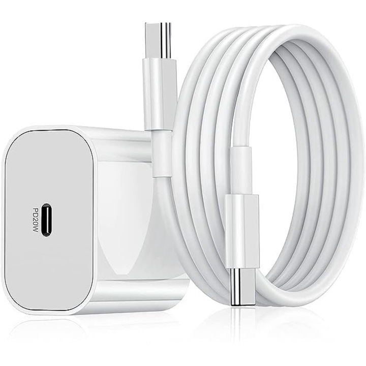 Kit Incarcator retea 20W Pd, incarcare rapida, cablu date 67w pentru iPhone 16, 15, 15 promax, 2M