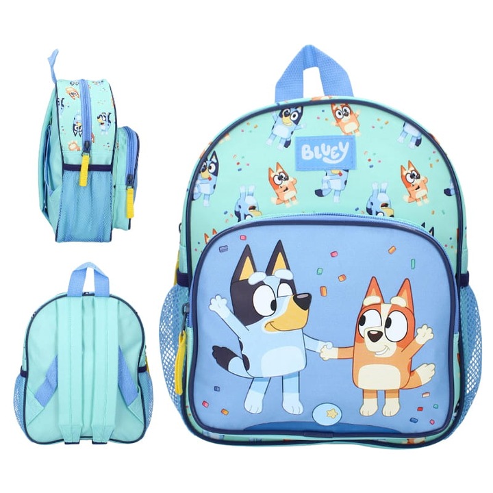 Rucsac, Vadobag, Bluey Best Friends Fun, Buzunar Cu Fermoar, Buzunare Din Plasa, Curele Reglabile, Latime: 23 Cm, Inaltime: 29 Cm, Adancime: 10 Cm, Albastru, Menta, Albastru Marin, Galben