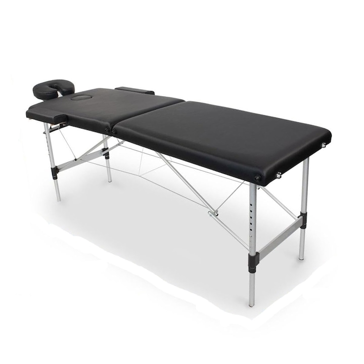 Mamimo könnyű fekete összecsukható alumínium ágy, állítható magasságú, kozmetikai és masszázs célra, ökológiai bőr, hordtáska, könnyen szállítható, mérete 185 x 60 cm