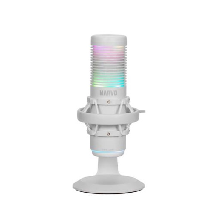 Геймърски микрофон, Marvo Blast 60 White, MIC-07 WH, USB, RGB, Gaming USB Microphone