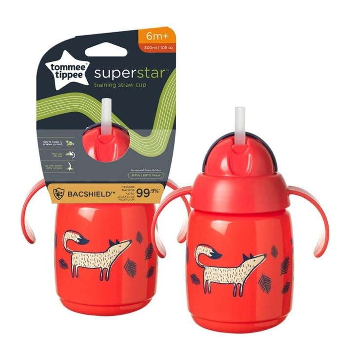 Tommee Tippee izoterm bögre szívószállal, 300 ml, piros