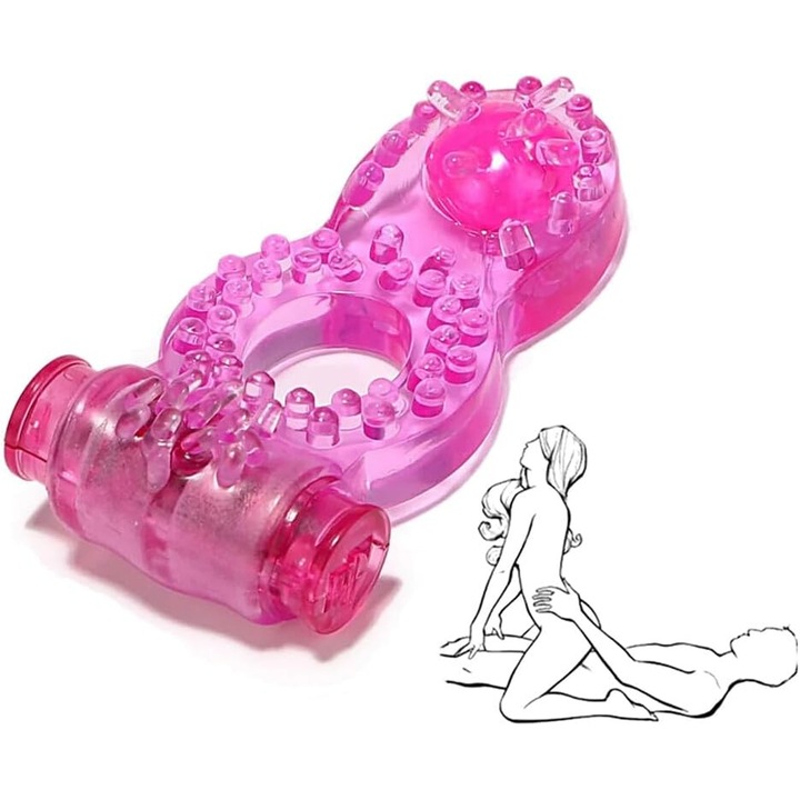 Inel Vibrator pentru penis, PsAyl, Stimulator Clitoridian si Punctul G, Roz, 2 in 1