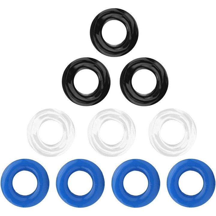 10 db-os péniszgyűrű készlet, PsAyl, vízálló, 3,3x0,4 cm, többszínű