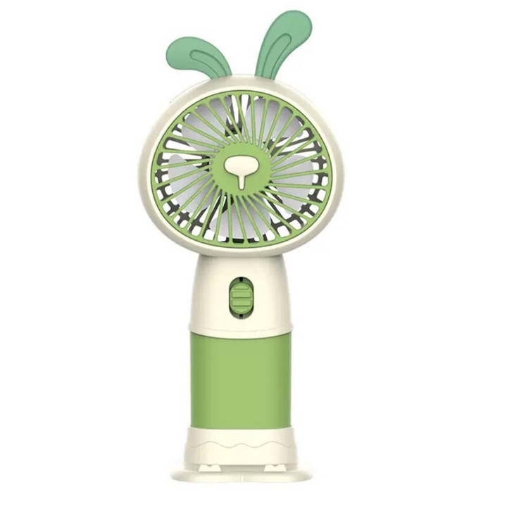 Ventilator electric portabil, USB, verde, cu suport detasabil, pentru birou si calatorii