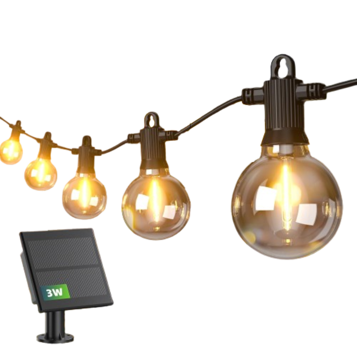 Ghirlanda luminoasa decorativa, cu incarcare solara, 15 becuri LED, 5 moduri de iluminare, impermeabile, rezistente la spargere, potrivita pentru petrecere exterior, curte, balcon, terasa, cafenea, restaurant, lumina alba calda