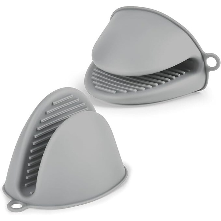 Manusi pentru cuptor, silicon, rezistente la caldura, design antiderapant, gri