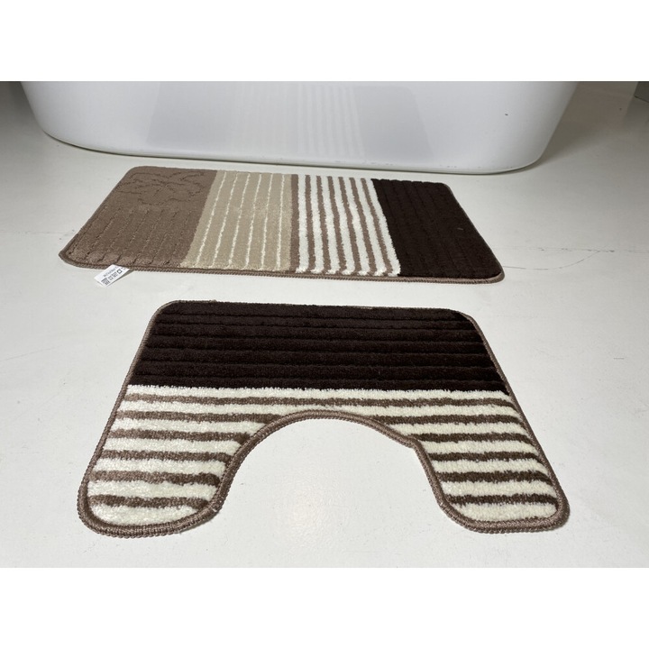 Fürdőszobai szőnyeg 2 részes - den bézs csíkos