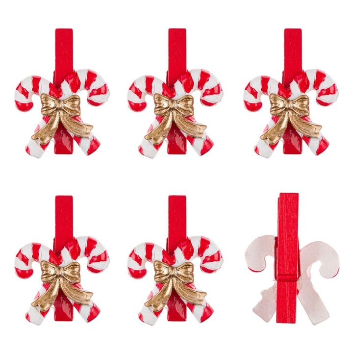 Clestisori Craciun Decorativi Lemn Acadele Funda Aurie 4.5cm Set 6 Buc