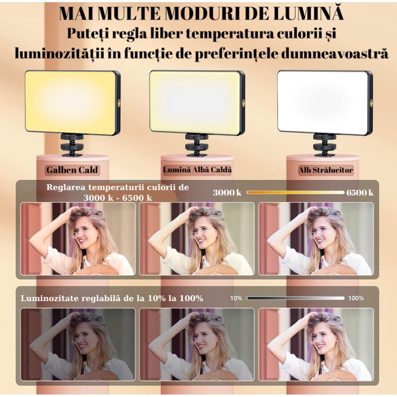 Lampa LED Portabila, Selfie Light pentru Poze sau Video, Ajustare ...