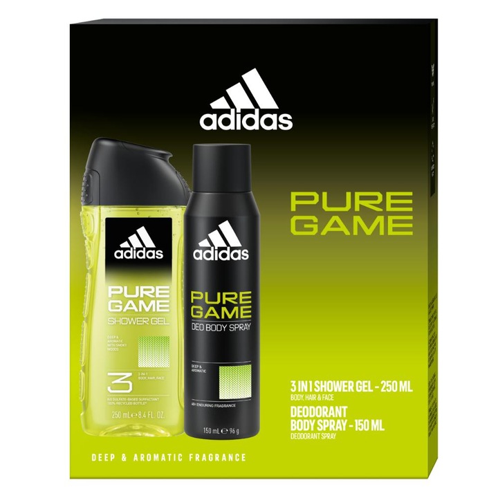 Set Cadou Adidas Pure Game: Deodorant, 150 ml + Gel de dus, 250 ml