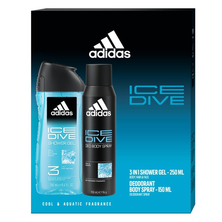 Set Cadou Adidas Ice Dive: Deodorant, 150 ml + Gel de dus, 250 ml