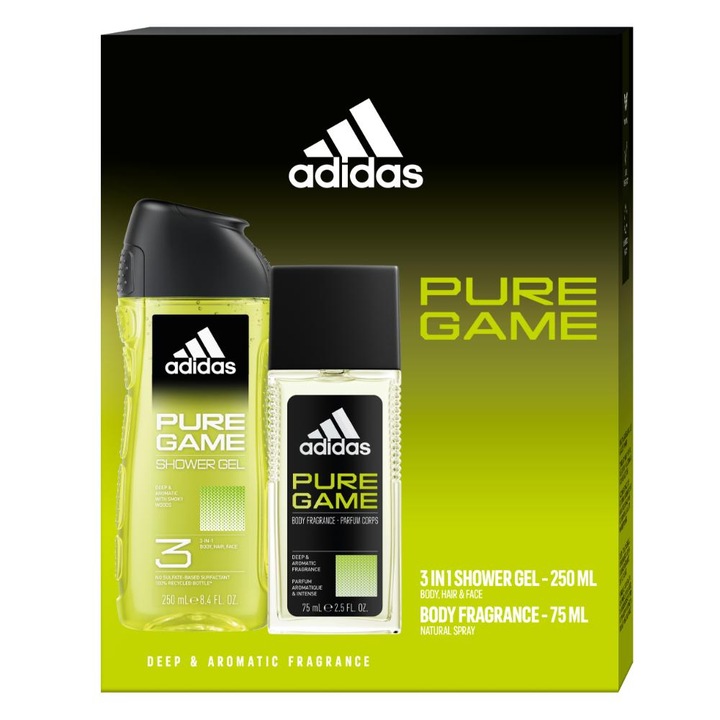 Adidas Pure Game ajándékkészlet: natúr dezodor spray, 75 ml + tusfürdő, 250 ml