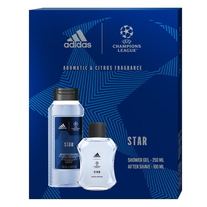 Adidas Uefa Star ajándékszett, after shave, 100 ml + tusfürdő, 250 ml