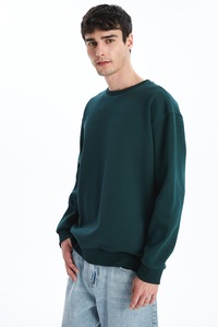 LC WAIKIKI, Bluza de trening lejera cu decolteu la baza gatului si maneci cazute, Verde inchis, L