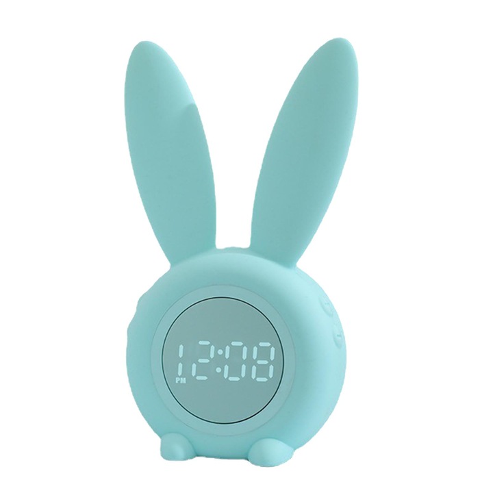 Jormftte digitális dekorációs óra, nyuszi forma, LED világítás, többfunkciós, zöld
