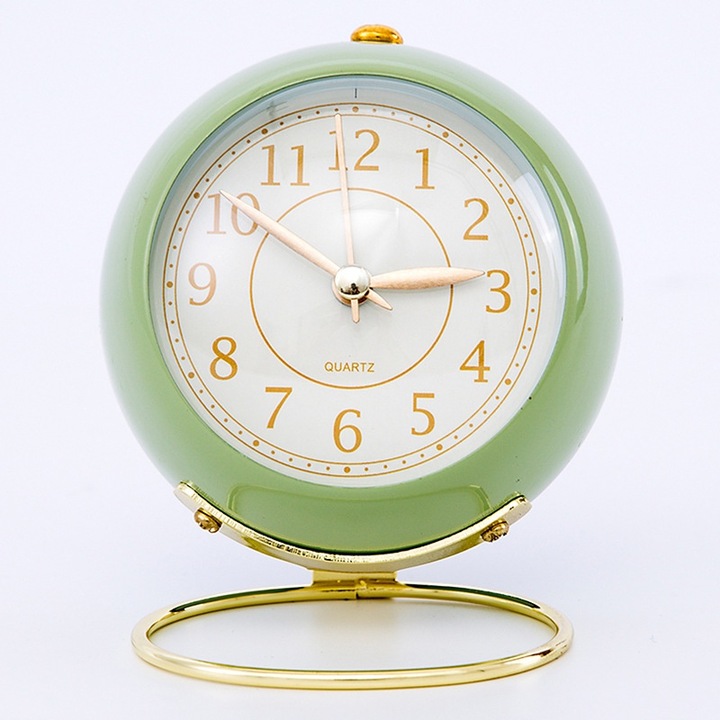 Jormftte fém ébresztőóra, csendes, éjszakai fénnyel, zöld, hálószobába