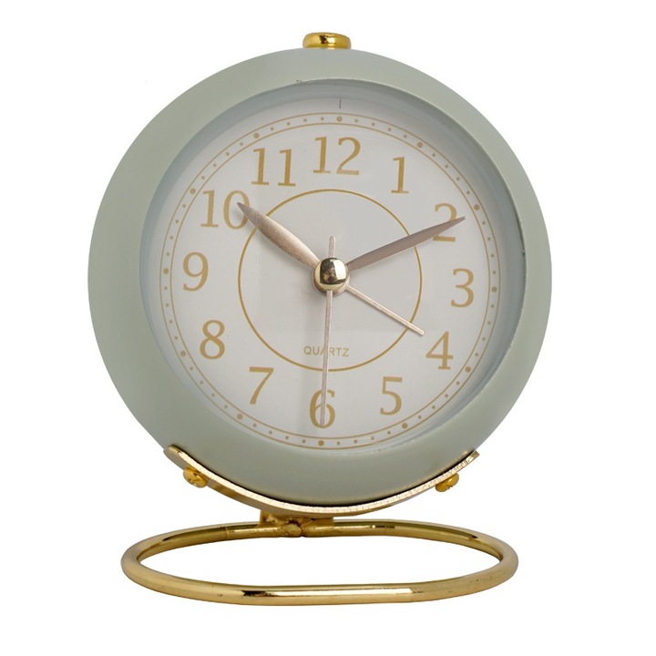 Jormftte fém ébresztőóra, klasszikus design, éjszakai világítás, világoszöld