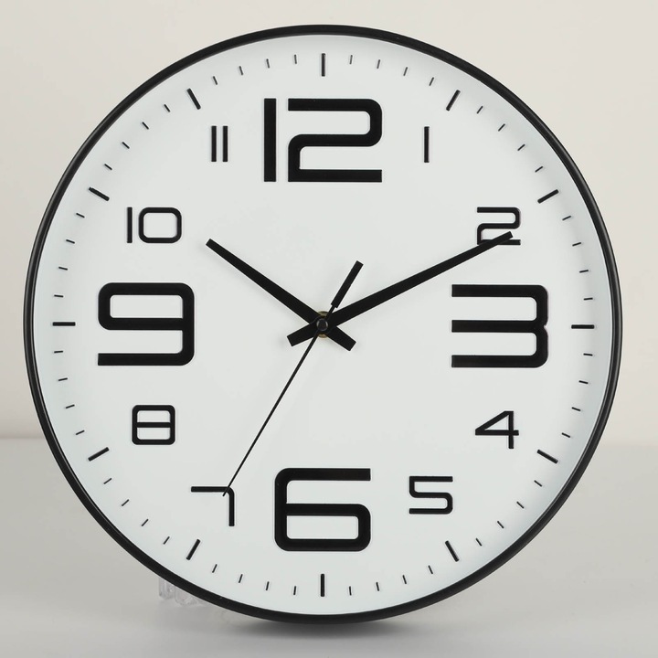 Jormftte dekoratív óra, 30cm, egyszerű design, fekete számlap, fehér háttér