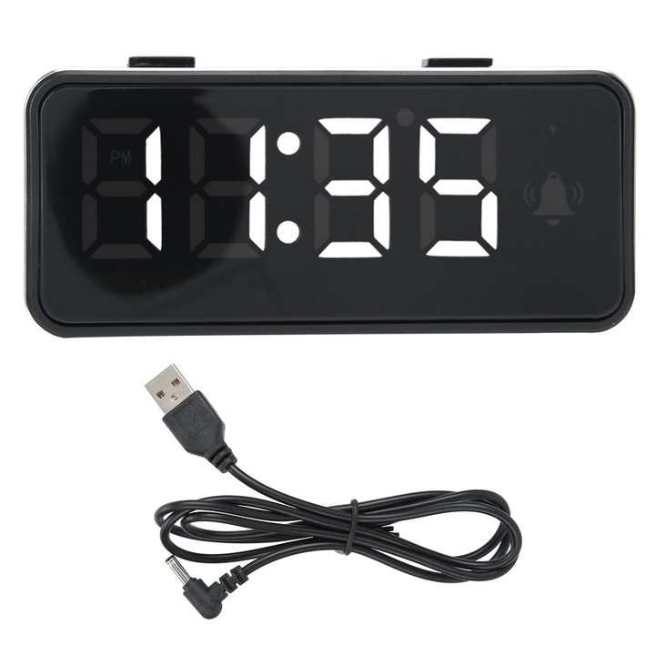 Jormftte LED digitális óra, idő- és dátumkijelzés, telefontartó, alumínium, 10x5x3cm