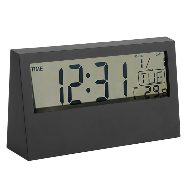 Jormftte dekoratív óra, digitális ébresztőóra, hőmérséklet funkció, dátumkijelzés, fekete