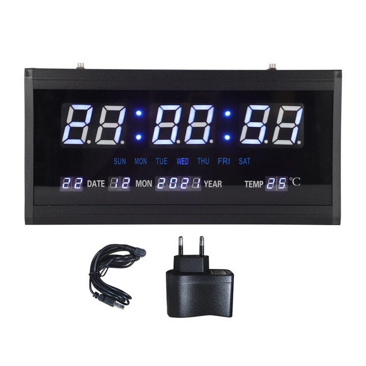 Jormftte LED dekoratív óra, öröknaptár, nagyméretű számlap, fekete, 3 hüvelyk