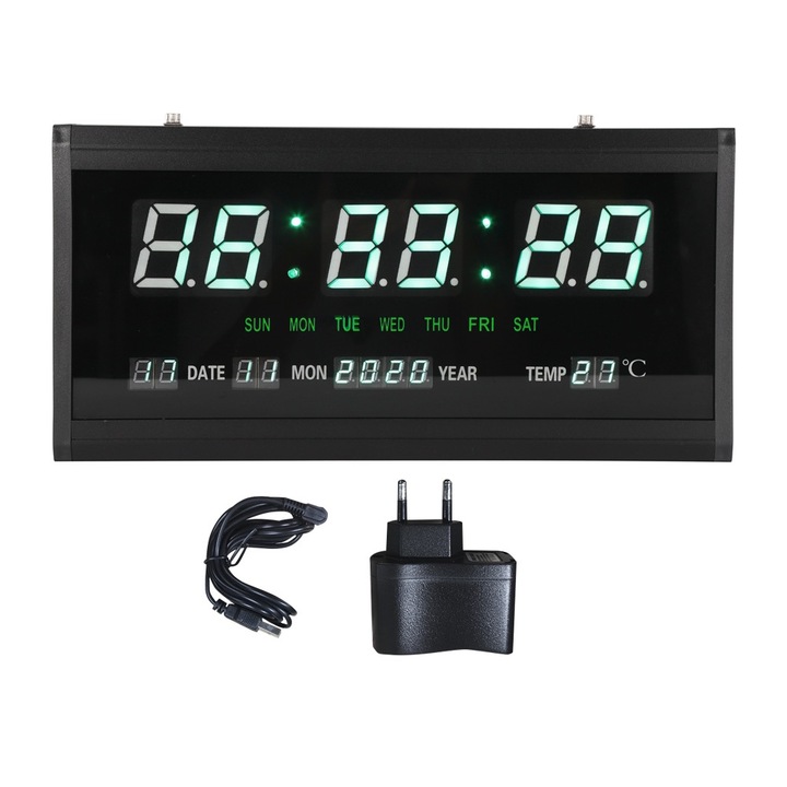 LED-es dekorációs óra öröknaptárral, Jormftte, fekete, 3 hüvelykes, íróasztalra és nappaliba