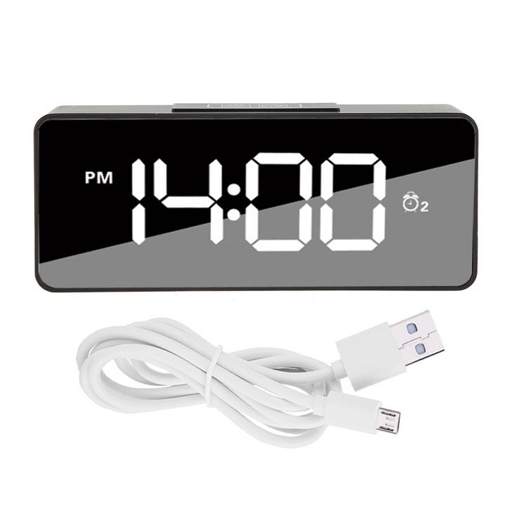 Jormftte dekoratív óra ébresztővel, LED kijelzővel, 25 dallammal, fekete, újratöltési funkcióval