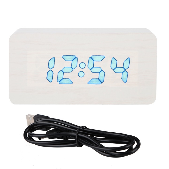 Jormftte dekoratív óra ébresztővel, tükör design, hőmérséklet és páratartalom kijelző, fehér