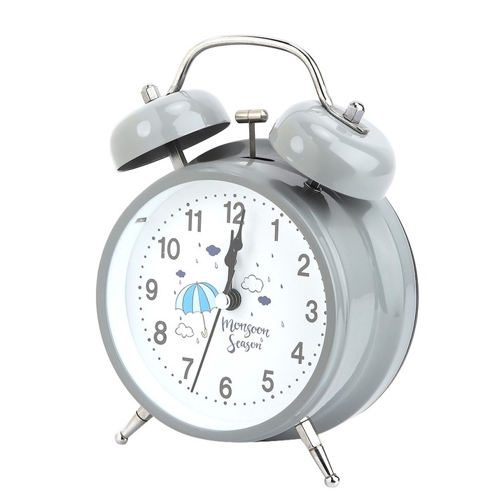 Dekoratív ébresztőóra, Jormftte, rajzfilm figura, éjszakai fény funkció, szürke, 10x10cm