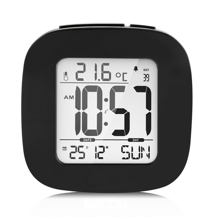 Jormftte mini digitális asztali óra, ébresztő, háttérvilágítás, fekete