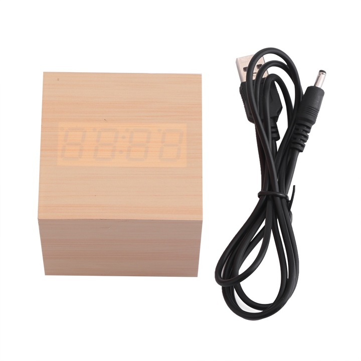 Jormftte fa dekoratív óra, mini, hangvezérlés, USB tápellátás, kis méret