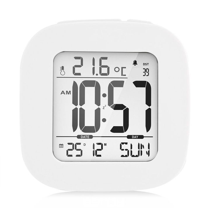 Jormftte mini digitális asztali óra, ébresztő, fehér háttérvilágítás, 10x5x3cm, fehér
