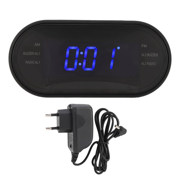 Jormftte többfunkciós digitális asztali óra, ébresztő, FM/AM rádió, LED, 7 szín, 220V