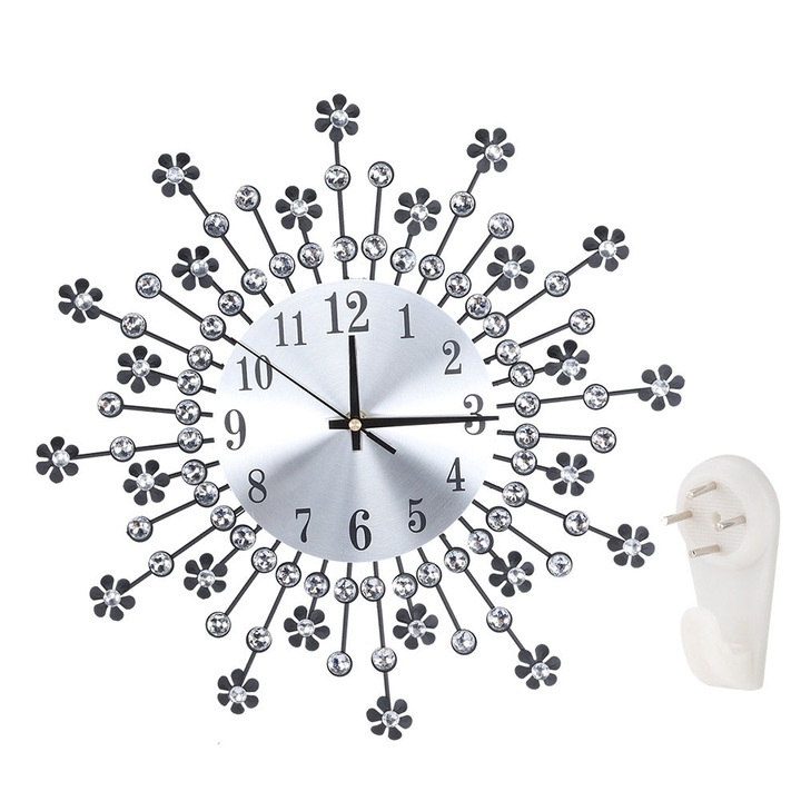 Jormftte Dekoratív falióra, Gyémánt Virág modell, csendes, vízálló, 30x30cm