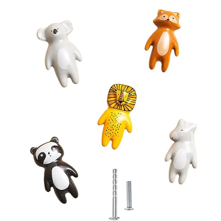 Set 5 manere usa Sunmostar, ceramice in forma de animale, 65x35x25mm