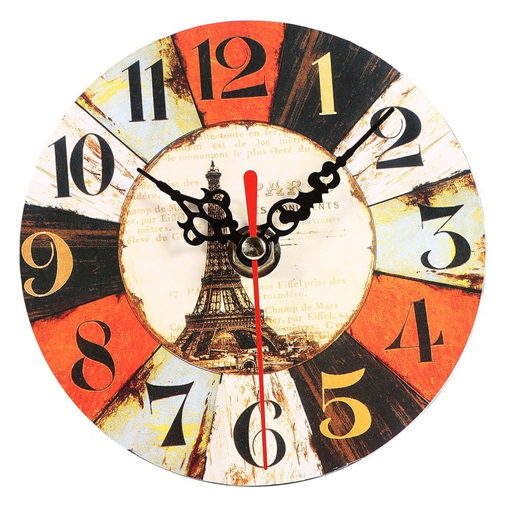 Jormftte dekoratív óra, vintage stílus, kerek forma, fekete és piros, 30x30cm