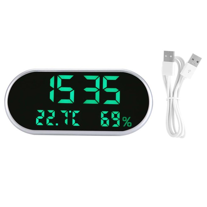 Digitális ébresztőóra LED kijelzővel, Jormftte, 3 riasztás, hőmérséklet és páratartalom, zöld