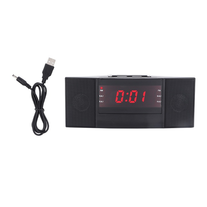 Jormftte dekoratív óra AM/FM rádióval, LED ébresztővel, szundi funkcióval, USB töltéssel, fehér