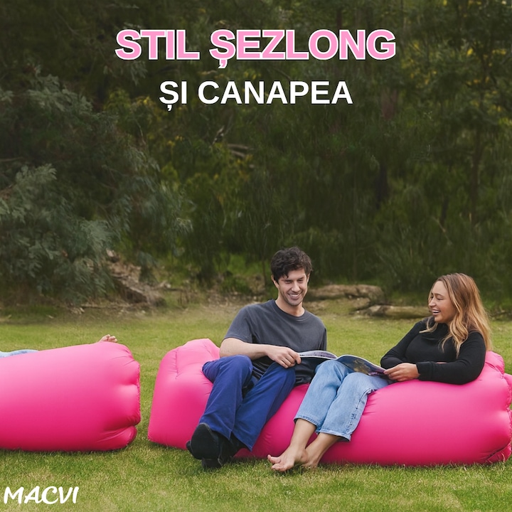 Saltea gonflabila Air Sofa Macvi® - Cloudy, Lamzac, roz