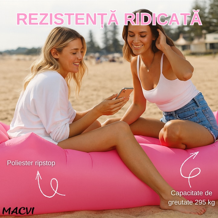 Saltea gonflabila Air Sofa Macvi® - Cloudy, Lamzac, roz