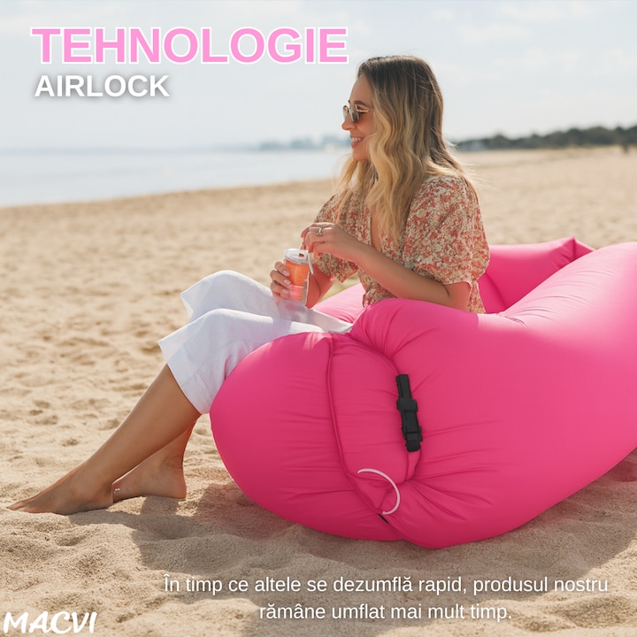 Saltea gonflabila Air Sofa Macvi® - Cloudy, Lamzac, roz
