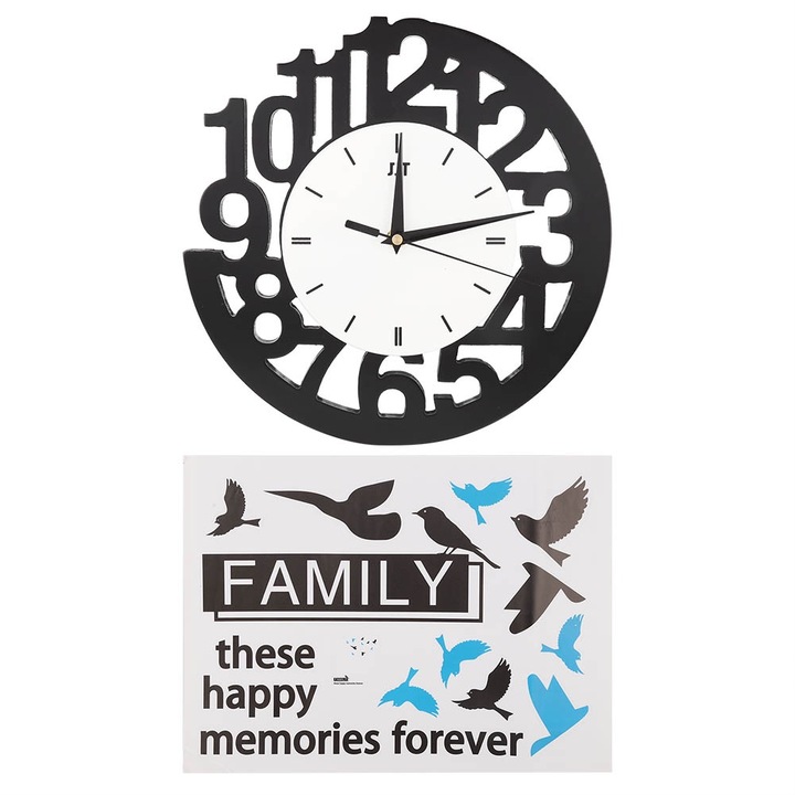 Jormftte 3D fa dekorációs falióra, csendes, öntapadós, szobába, irodába, 30x30cm