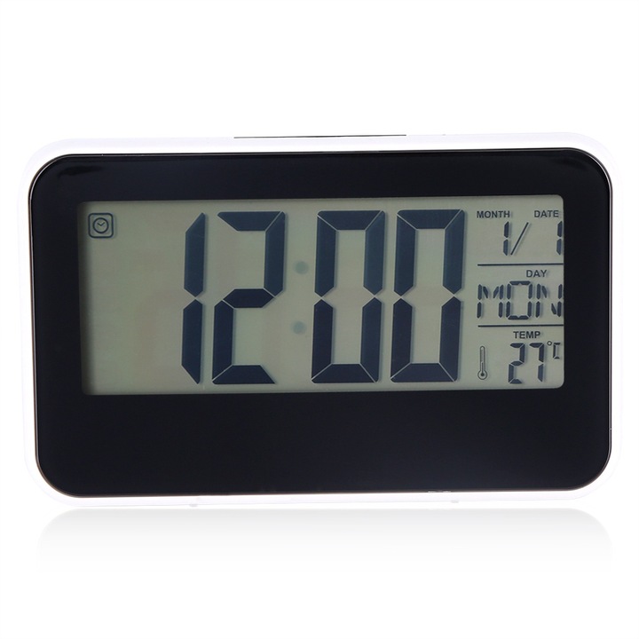 Jormftte digitális dekoratív óra, ébresztővel, hőmérővel, stopper funkcióval, fekete